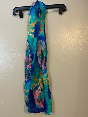 Vibrant Blue-Green Floral Scarf